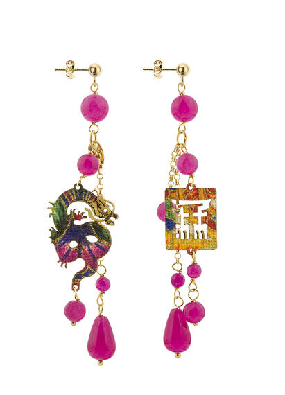 Orecchini Drago Ciuffo Corto Fucsia - Lebole Maison